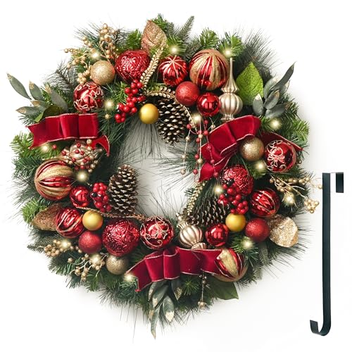 Valery Madelyn 30'' Pre-Lit Christmas Wreath for Front Door with
