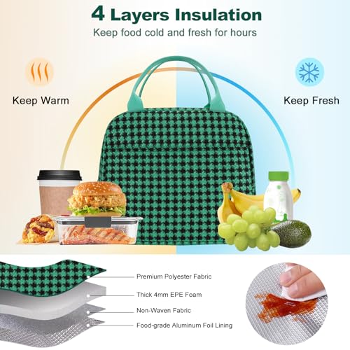 Eurcross Kelly Green Lunch Bag For Adult Women, Plaid Design Lightweight And Portable Insulated Compact Lunch Box Tote Bag For Outdoors thumb #2