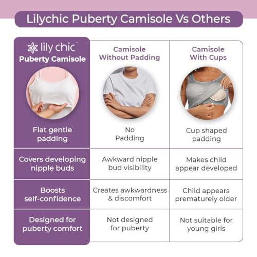 Image of Lily Chic Puberty Camisole for Girls | Built-in Light Flat Padding| Stretchy Cotton with Built in Bra | Boosts Confidence in Puberty |Padded Camisole for Teens 10 to 12 Years | Pack of 2