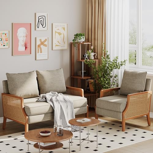 Sillón moderno con brazos de ratán Taupe miniatura 3