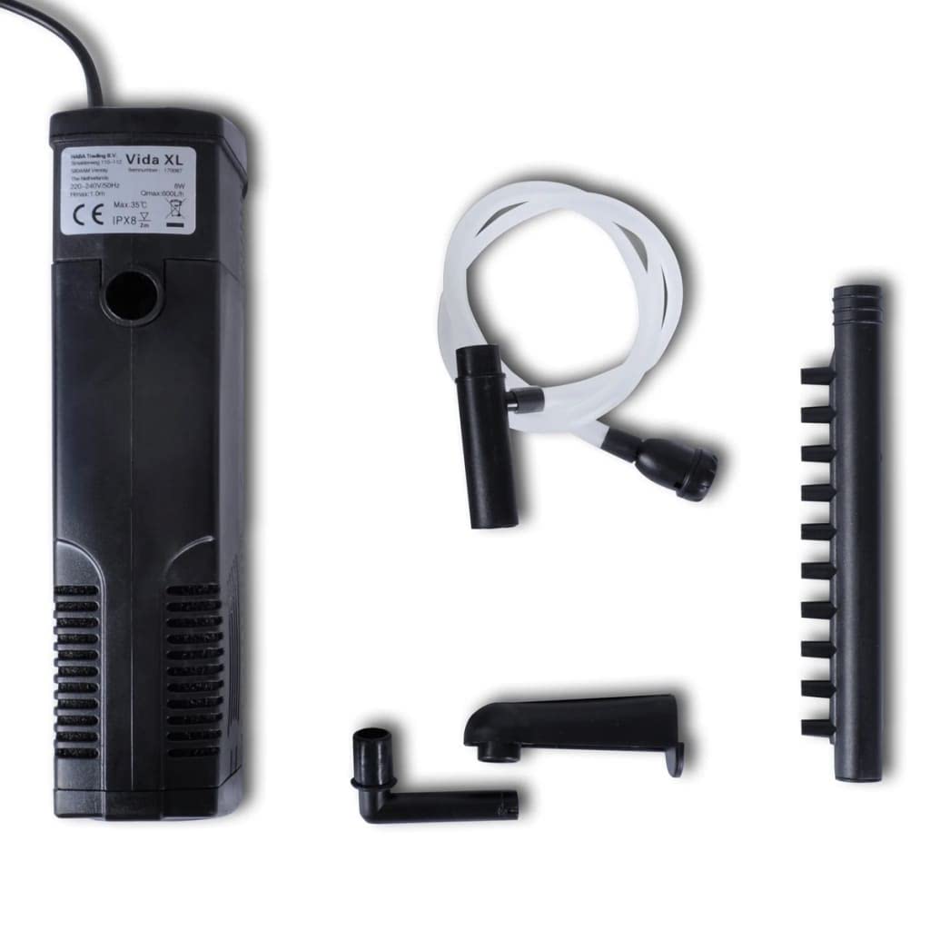 Pompa filtrante per acquario con carbone attivo 600 l/h, sommergibile, impermeabile, per acqua dolce e acqua di mare, silenziosa, con spugna e presa d'aria per una circolazione ottimale