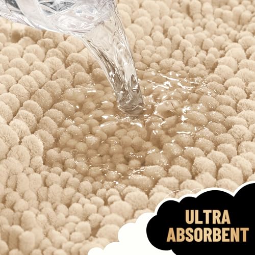 Image of OLANLY Thick Large Bathroom Rugs 47x32, Extra Soft Absorbent Chenille Striped Bath Rugs, Rubber Backing, Machine Wash Dry, Bath Mats for Bathroom Floor, Tub and Shower, Home Decor Accessories, Beige