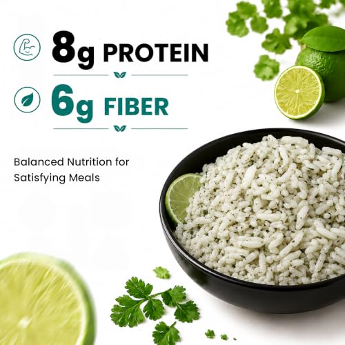 Image of Regganic Organic Cilantro & Lime Rice - USDA Organic Ready to Eat Rice, 8g Protein & 6g Fiber per Pouch, Microwave Rice Ready in 1.5 Minutes, Vegan Gluten-Free Non-GMO, 8.8 oz Pack of 6