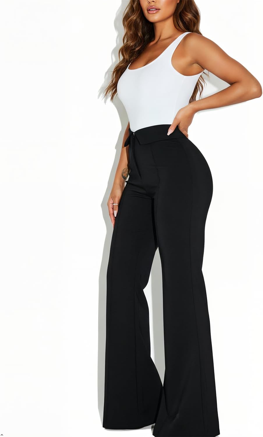 Women's High Waisted Dress Pants with Waist Lapel Wide Leg Stretchy Work Pants Wrinkle Free Business Casual Trousers - Image 2
