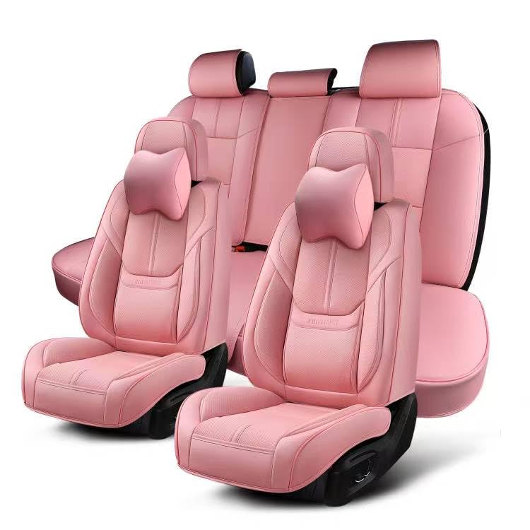 KIDYACWST Auto Car Seat Covers Accessories Full Set Leather Cushion Protector Universal Fit 7 Colors (Pink, Front Pair and Rear)