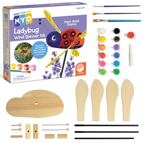 MindWare Make Your Own Ladybug Wind Spinner Wood Craft Kit - Build & Decorate for Ages 8 & Up