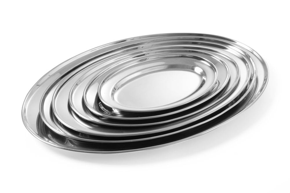 HENDI Serviertablett, Oval, Catering, Sandwichplatte, Tablett Edelstahl, 350x240x(H) 25mm, Edelstahl (Packung mit 6)