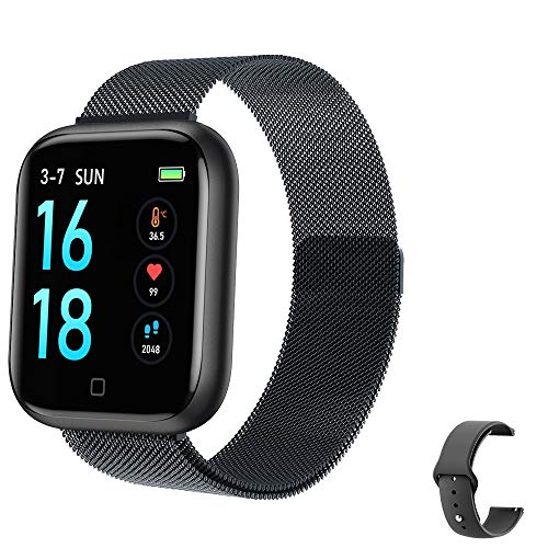 2020 Latest Smart Watch for Android Phone, Fitness Tracker with Temperature/Heart Rate/Sleep/Steps Monitor Compatible for iPhone Samsung, Smartwatch for Men Women(Black)