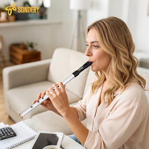 Image of Sondery Irish Tin Whistles Set Key of C and Key of D Made from Aluminum Clear Bright Sound with Crisp Response of Wide Range Octaves Penny Whistles