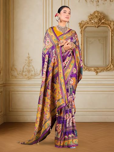 Image of Glory Sarees Women's Luxurious Dola Pure Silk Original Saree Position Print Work Madhubani Inspired Motifs Banarasi Kanjivaram Style Saree With Blouse Piece (Elegant101 Parent)