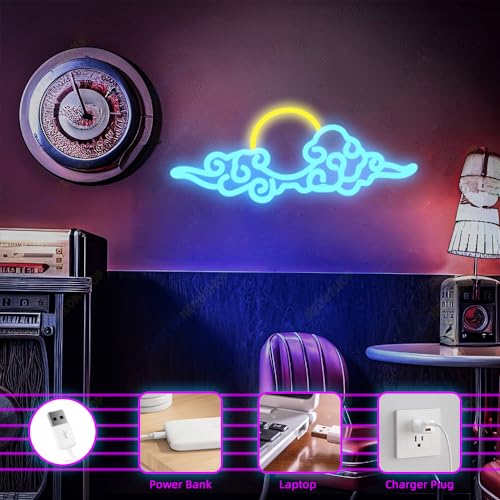 Image of Sunset Sunrise Neon Sign Dimmable anime cloud Led Signs for Wall Decor Room Decor Bedroom Anime-themed for Men cave Office Bar Birthday Party Christmas(Ice Blue Orange)