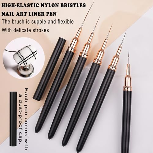 Nail Art Brushes Nail Art Tool Kit, Nail Design Tools Set with Liner Brushes, Dotting Pens, UV Gel Brushes, for DIY Nail Art, Salon and Home Use, Nylon Bristles, Acrylic Handle, Black Style 32pcs — view 4