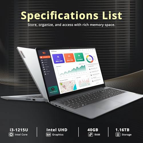 Image of Lenovo IdeaPad 1i 15.6 inch FHD Touchscreen Laptop, Intel i3-1215U, 40GB RAM, 1.16TB Storage(1TB SSD+160GB Docking Station Set), Intel UHD Graphics, Numeric Keypad, HD Webcam, WiFi 6, Windows 11, Gray