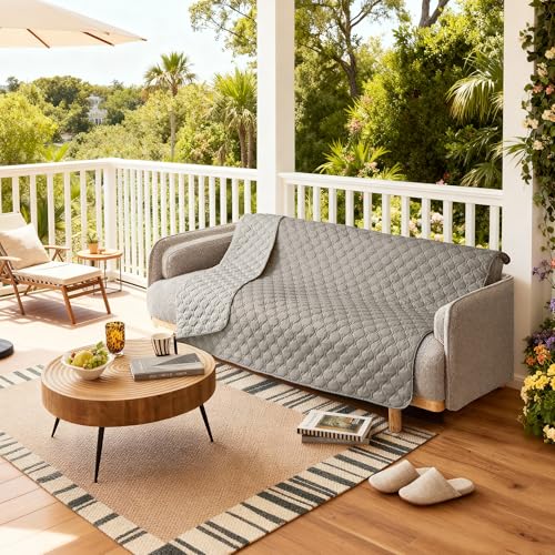 Image of gogobunny 100% Double Sided Waterproof Dog Blanket Soft Pet Bed Cover Reversible Protect Furniture Couch Sofa Car for Puppy Large Dog Cat (Dark Stone /Light Stone, 82x102 Inch (Pack of 1))