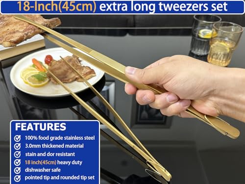 image for JETKONG 2 Pcs 18 Inch (45cm) Stainless Steel Grill Tongs Heavy Duty Gi