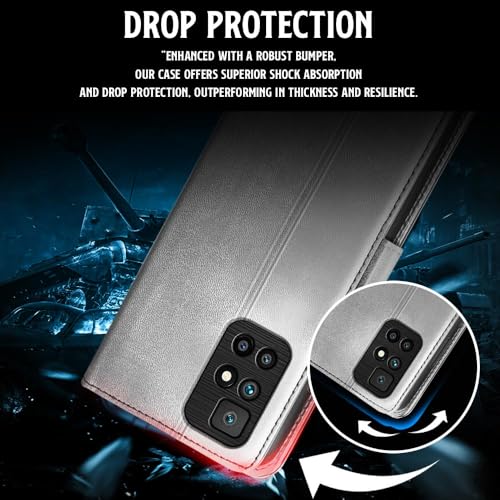 Image of WOW IMAGINE Shock Proof Flip Cover Back Case for Xiaomi Mi Redmi 10 Prime (Magnetic Button Flip Case | Wallet Pockets & Stand | Leather Finish | Stone Grey)