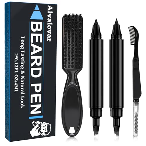 4 pack Beard Pen- Beard Pencil Filler For Men - Waterproof With Brush - Long Lasting Natural Look Beard Pencil For Beard Definition (Black&Black 0.12Fl.Oz)