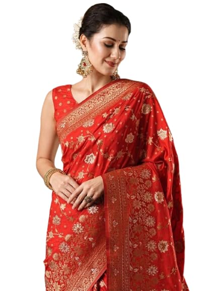 Image of Women's Georgette Kanjeevaram Saree with Woven Ethnic Motif Design, Unstitched Blouse Piece