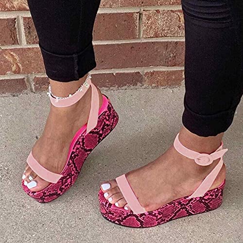 Zbyy Womens Snakeskin Platform Shoes Ankle Strap Beach Sandals Summer Multicolor Open Toe Platform Wedge Sandals Shoes #TOP1