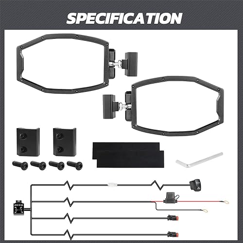 Miniatura 8 de Espejos de visión lateral UTV, espejos laterales Lumimotor Ranger de aluminio con luces LED compatibles con Polaris Ranger General, Can Am Defender
