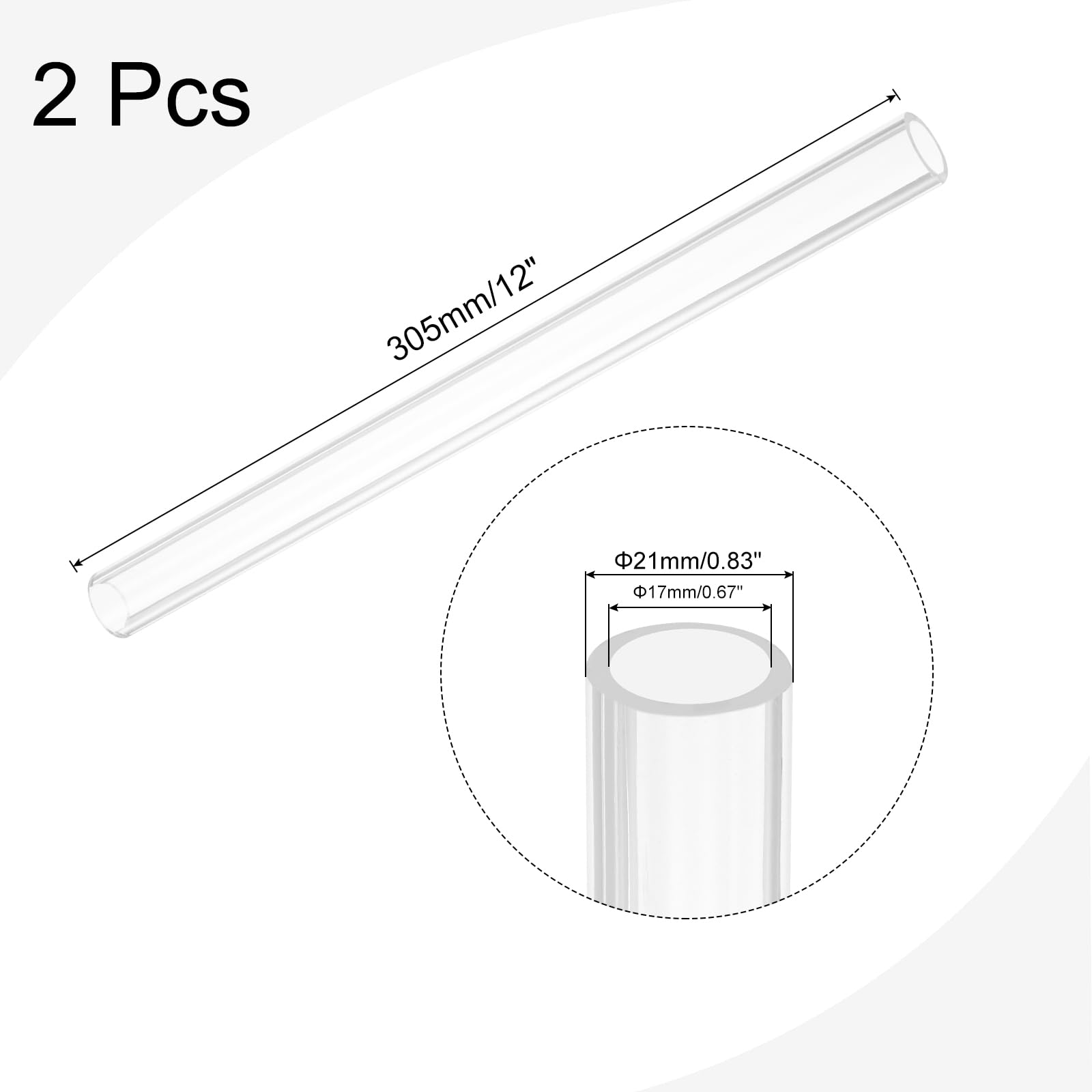 Tubo acrílico redondo transparente 17 mm DI 21 mm DE 350 mm para lámparas
