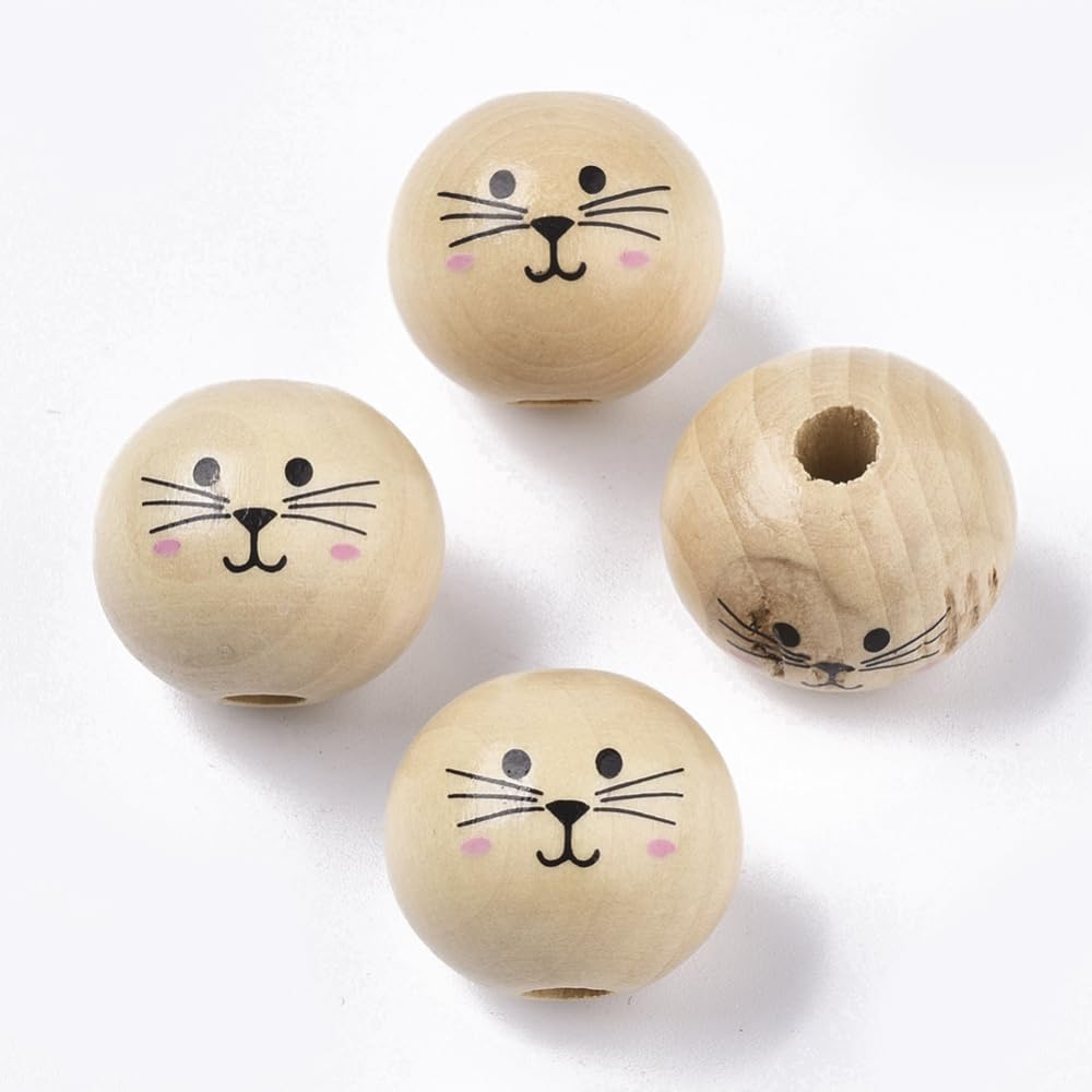 DanLingJewelry 190Pcs Random 20mm Unfinished Natural Wood Beads Wooden Cat Happy Face Print Round Beads for DIY Jewellery Making - Image 2