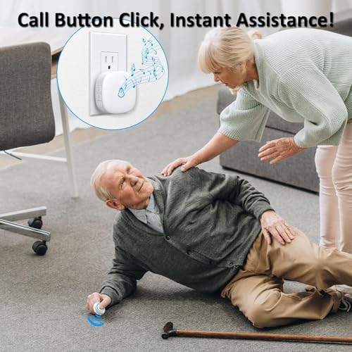 Image of METAK Caregiver Pager Wireless Call Button for Elderly /Senior at Home, 1 Receiver + 2 Button, Medical Life Alert Necklace System, Emergency Bell Fall Monitor Devices for Patients, Disabled, Nurses