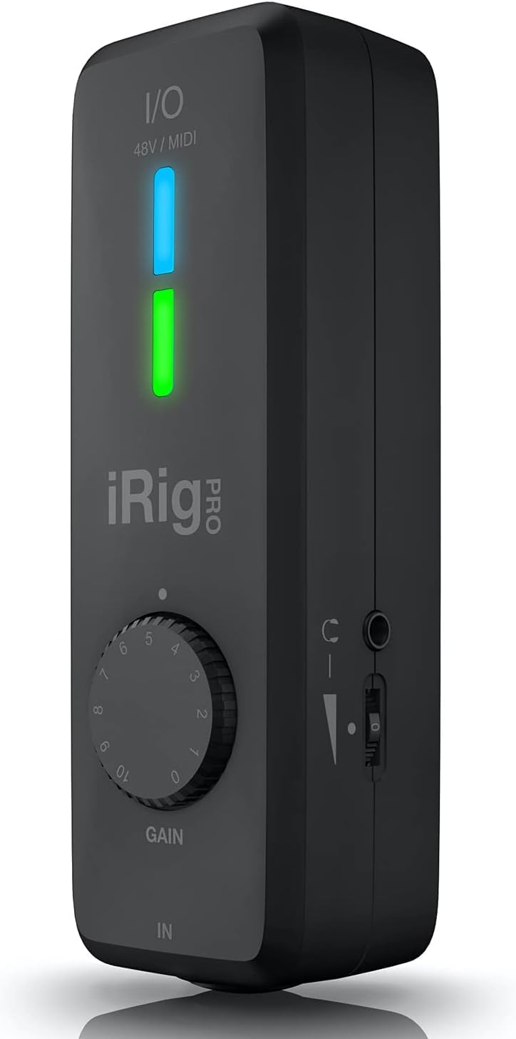 IK Multimedia iRig Pro I/O - Interface Audio MIDI Mobile, 24-bit/96kHz, Son de Qualité, Compatible avec Smartphone, Tablette et Ordinateur, Câble Lightning/mini-DIN inclus