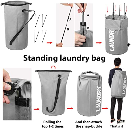Wowlive Extra Large Foldable Laundry Bag Durable Laundry Basket Collapsible Laundry Hamper Backpack Laundry Liner Dirty Clothes Hamper Standing Waterproof Hampers For Laundry Dorm Room (Gray) #TOP4