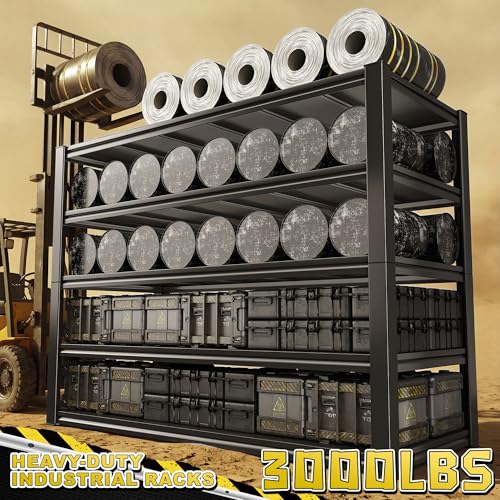 REIBII 48.2" W Garage Shelving, Metal Shelving 3000LBS, Storage Shelves Adjustable Metal Shelf, Industrial 5 Tier Shelves for Basement Pantry Warehouse Supermarket, 72.2" H x 24.2" D x 48.2" W