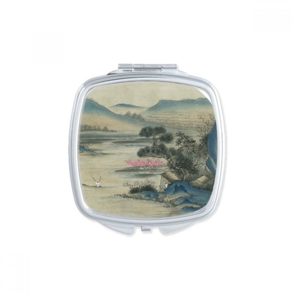 Miroir de poche peinture chinoise de paysage compact et portable pour retouches maquillage