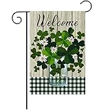 Heyfibro Welcome St Patrick's Day Garden Flag 12 x 18 Inch Double Sided with Vase Shamrocks Pattern
