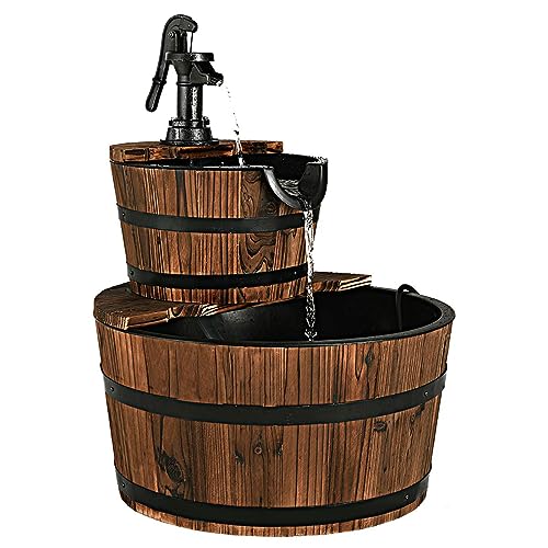 DREAMADE Holzbrunnen Gartenbrunnen mit Wasserpumpe, 2 Etagen Kaskandenbrunnen Ø44,5cm, Springbrunnen Fassbrunnen aus Tannenholz, Zierbrunnen Wasserspiel Dekobrunnen für Garten Balkon DREAMADE Holzbrunnen Gartenbrunnen mit Wasserpumpe, 2 Etagen Kaskandenbrunnen Ø44,5cm, Springbrunnen Fassbrunnen aus Tannenholz, Zierbrunnen Wasserspiel Dekobrunnen für Garten Balkon