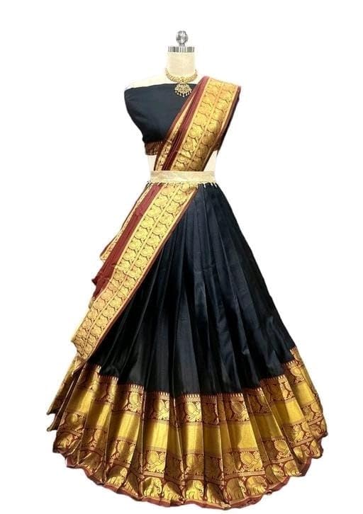 Image of Renvani Fashion Women's Printed Pattern Art Silk Semi-Stitched Lehenga Choli Set Unstitched Blouse Piece and Zari Lace Work