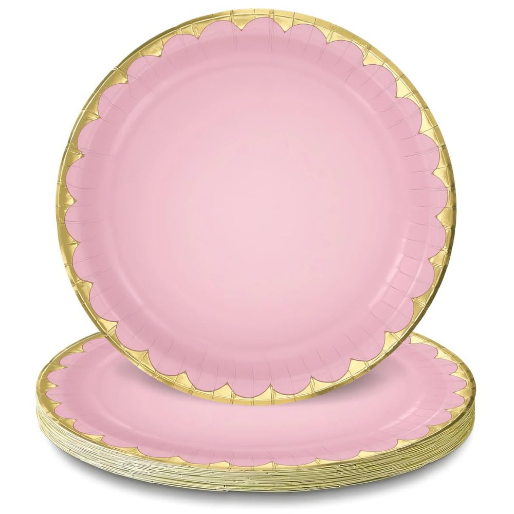amscan Piatti di carta rotondi metallizzati rosa (17,1 cm), confezione da 8, resistenti ed eleganti, per feste ed eventi