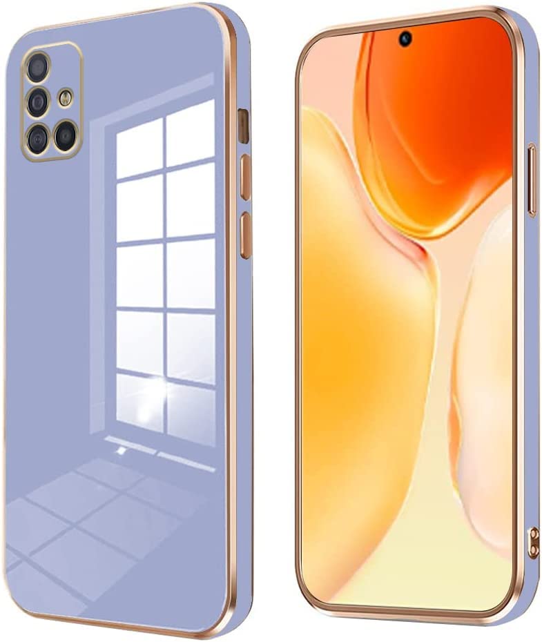 Erams Online for Samsung Galaxy A71 Luxury 6D Plating Soft Casing Silicone Square Frame Gold Phone Case for Samsung Galaxy A71 (Blue)