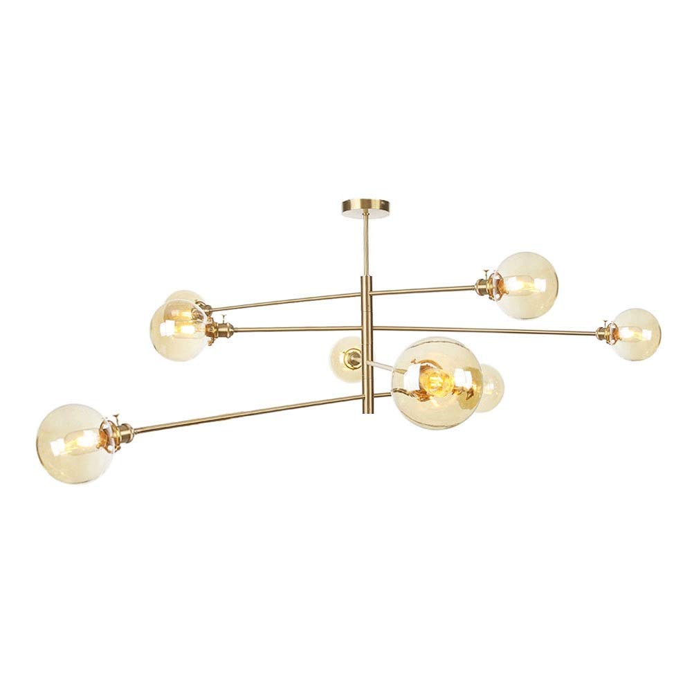 Lustre moderne Sputnik en laiton avec globes en verre ambré et LED G4