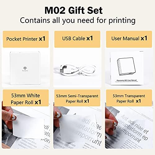 Phomemo M02 Mini Portable Printer - Thermal Bluetooth Pocket Printer Instant Phone Photo Printer, Compatible with iOS & Android, for Journal DIY Study Christmas Children Gift, White