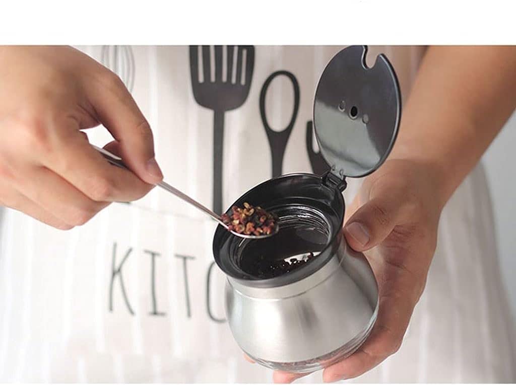 Pots à épices en verre, Ensemble avec couvercles, pot d'assaisonnement en acier inoxydable, bouteille d'assaisonnement moderne et Simple avec cuillère, plateau de couvercle, Restaurant Seas