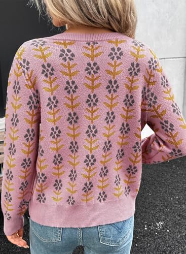 Sidefeel Women's Open Front Cardigan Sweaters Long Sleeve Button Down Floral Sweater2