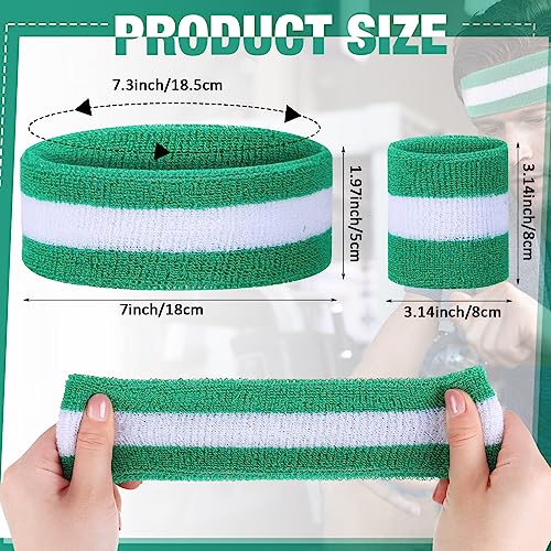 Image of 72 Pcs Bulk Striped Sweatband Set Include 24 Pcs Sweat Absorbing Striped Headbands and 48 Pcs Sweatbands Wristbands Cotton Athletic Sweat Bands for Men Women Gym Sports Workout