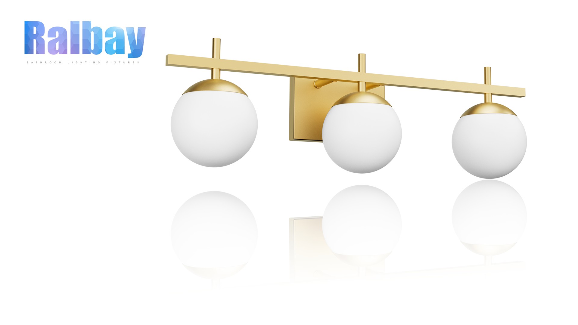 Image of Ralbay 2-Light Gold Vanity Light Mid Century Modern Bathroom Vanity Light Fixture Milky Glass Globe Bathroom Wall Light Fixtures Gold 2 Light