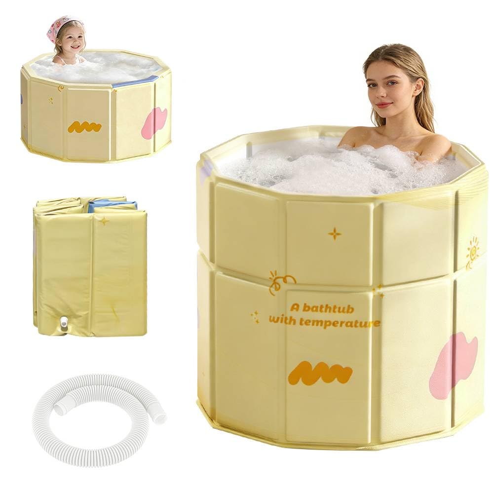 Vasca da bagno pieghevole 70×70 cm per adulti e bambini, vasca da bagno portatile con doppio scarico per doccia e SPA all'aperto, vasca indipendente per bagno di ghiaccio e acqua calda, vasca da bagno