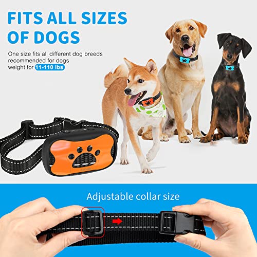 Petcuddle Rechargeable Dog Anti Barking Collar, Waterproof-No Shock, 7 Adjustable Levels, Vibration & Beep, Size- All Dogs Breeds Training 11-110 Lbs, 2 Reflective Strips- Great As Gift, Blue, Orange #TOP5