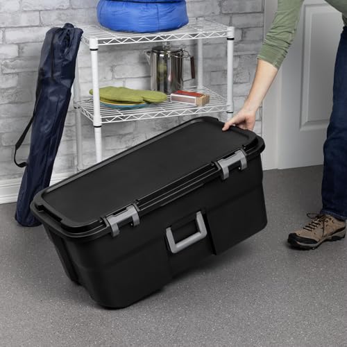 AMPPBI 22 Gallon Large Wheeled Footlocker Heavy Duty Plastic Storage Trunk Lockable with Wheels and Handle Black