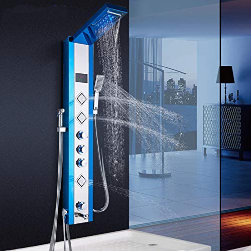 Panel de ducha LED con cascada de agua, pantalla de temperatura, chorro bidé y mezclador de cuatro mangos para fregadero o grifo miniatura 1