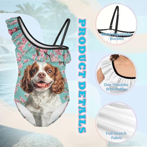 Image of Xpyiqun Swimsuits for Girls 3-14 1-Shoulder Ruffle Bathing Suit One Piece Adjustable Halter Swimming Wear