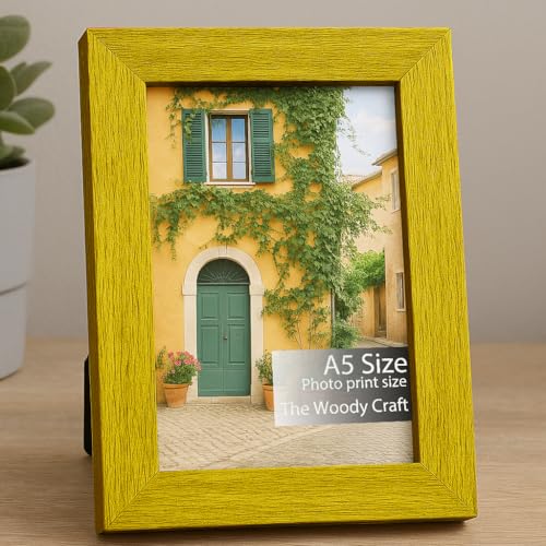 Image of A5 Photo Frame | Wall Frames That Brighten Any Room | Classic Wooden Photo Frame | Cheerful Yellow Photo Frames For Wall Decor | Wedding Photo Frame (5.8x8.3 inch, Yellow)