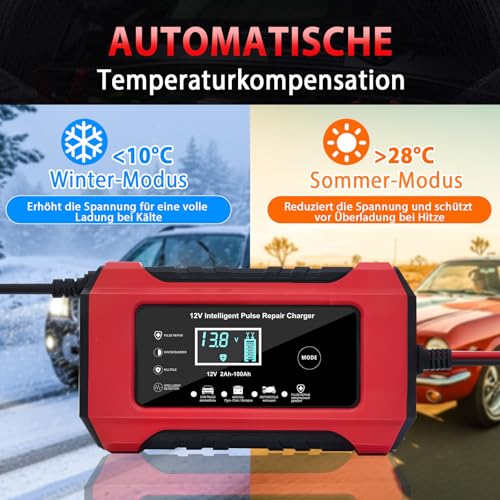 Autobatterie Ladegerät 12V 6A, HAUSPROFI KFZ Batterieladegerät mit Reparaturfunktion & Wintermodus, Erhaltungsladegerät für Auto, Motorrad… – Ansicht 4