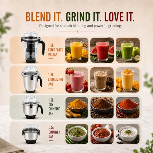 Image of INALSA Mixer Grinder|900W|4 Jar|7 Yr Warranty On Motor|Triton MG